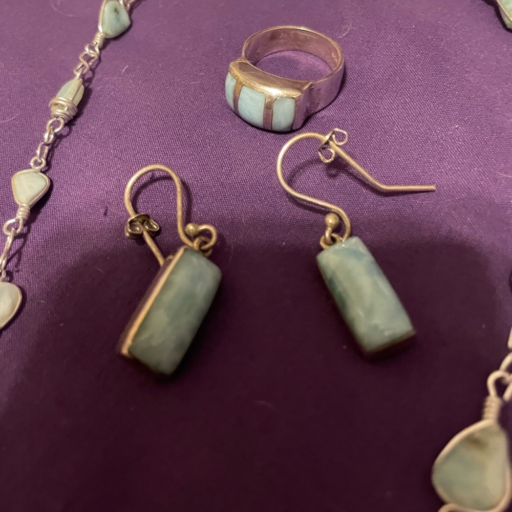 Elegant Jewelry Set Larimar stones from the Dominican Republic